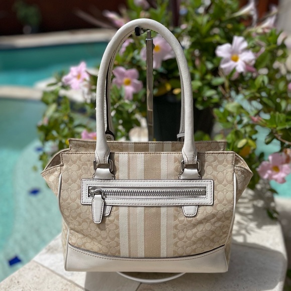 Coach NEW YORK Legacy Med. Candace Satchel in Sig. C Print w/Stripes & Silver HW - Picture 4 of 14